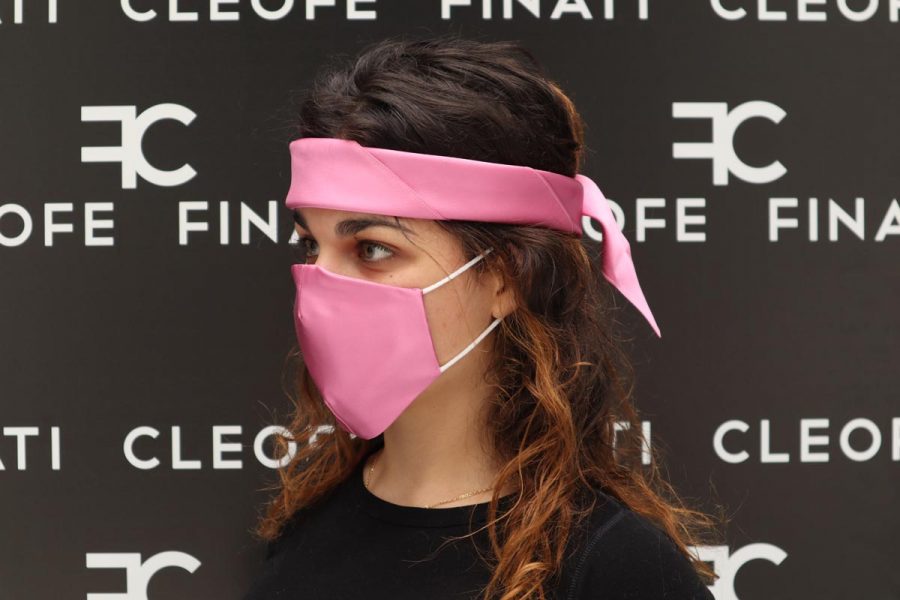 Pink mask in silk Bouganville by Cleofe Finati