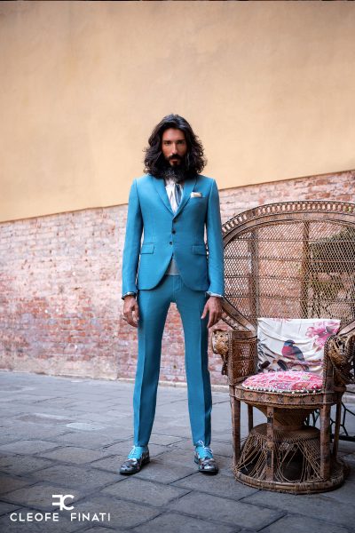 Blue green classic wedding suit 100% made in Italy by Cleofe Finati