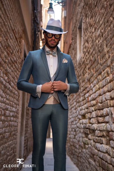 Fashion wedding suit green 100% made in Italy by Cleofe Finati
