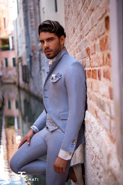 Abito da uomo glamour lusso azzurro made in Italy 100% by Cleofe Finati