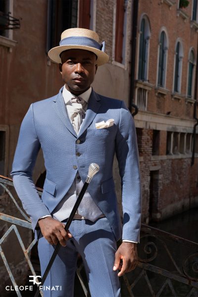 Classic dusty blue wedding suit 100% made in Italy by Cleofe Finati