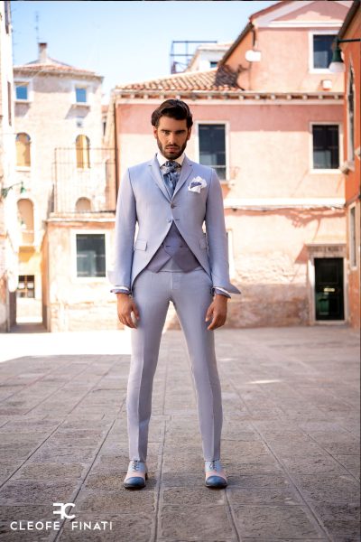 Abito da sposo fashion azzurro cielo made in Italy 100% by Cleofe Finati