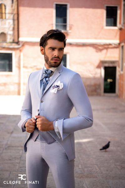 Double bow tie fashion wedding suit blue sky 100% made in Italy by Cleofe Finati