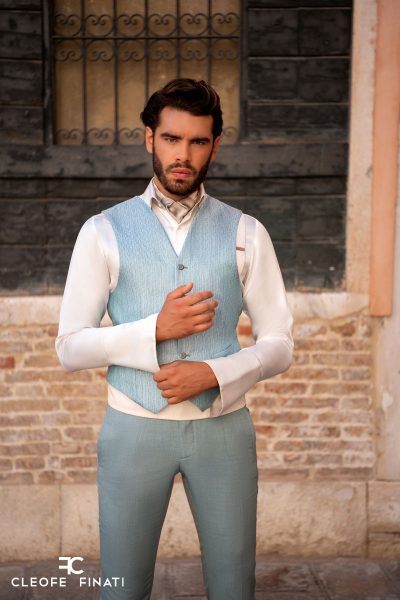 Classic teal wedding suit jacket 100% made in Italy by Cleofe Finati