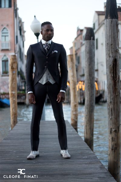 Black fashion wedding suit 100% made in Italy by Cleofe Finati