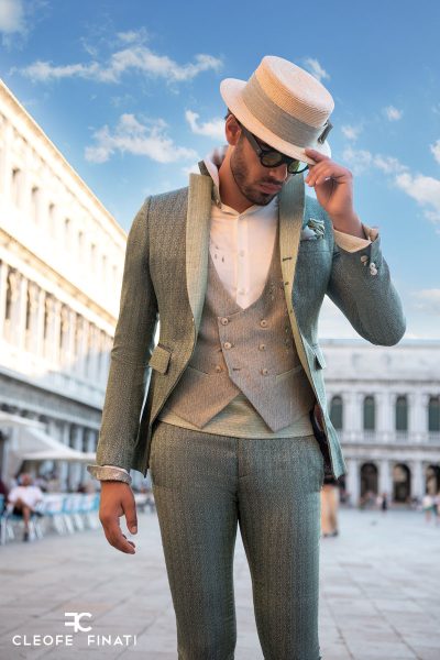 Fashion green wedding suit 100% made in Italy by Cleofe Finati