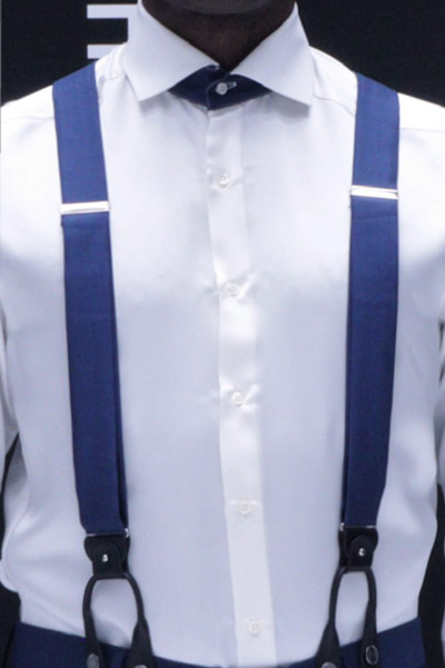 Cerulean suspenders classic wedding suit navy blue 100% made in Italy by Cleofe Finati