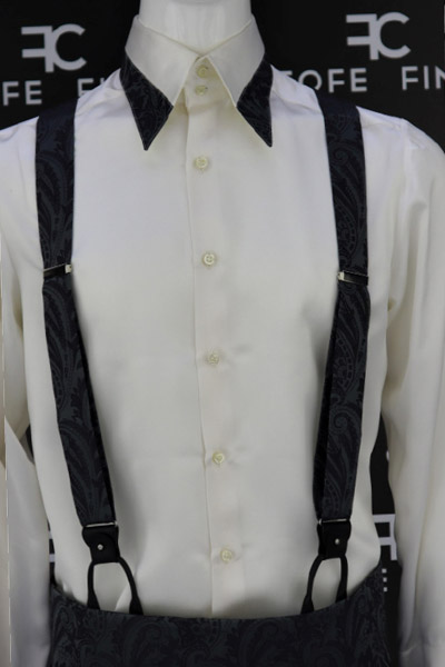 Suspenders fashion wedding suit blue 100% made in Italy by Cleofe Finati