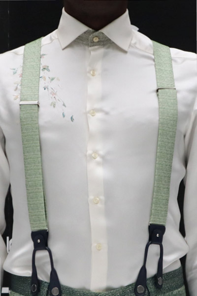 Suspenders green fashion wedding suit green 100% made in Italy by Cleofe Finati