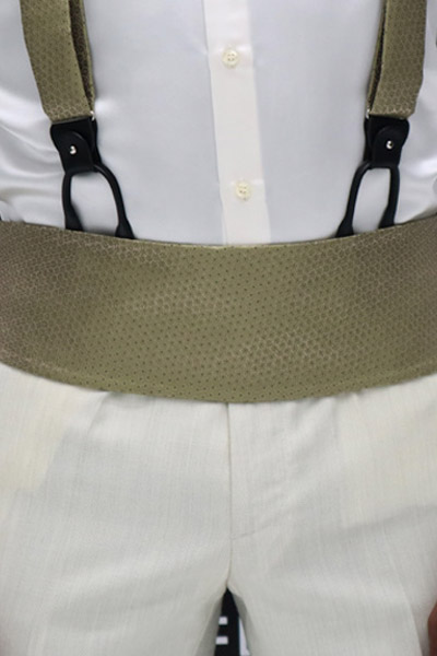 Men's fabric belt fashion wedding suit white green 100% made in Italy by Cleofe Finati