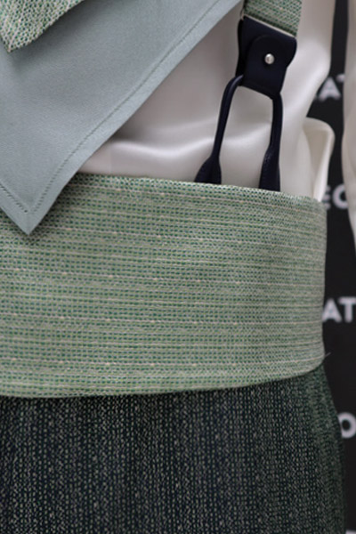 Cintura fascia in tessuto abito da sposo fashion verde tramatura in evidenza made in Italy 100% by Cleofe Finati