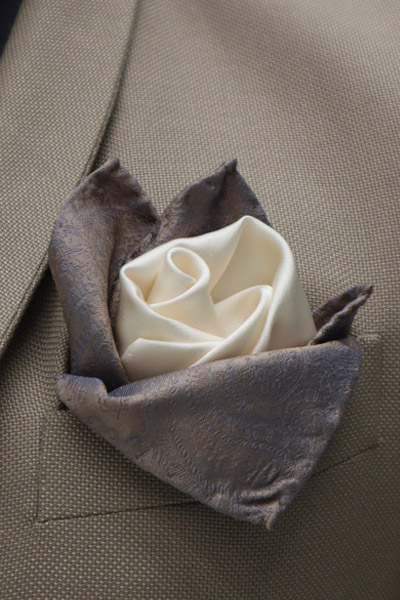 Doppio fazzoletto pochette beige panna abito da sposo corda made in Italy 100% by Cleofe Finati
