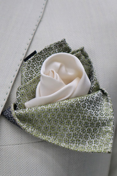 Doppio fazzoletto pochette abito da sposo bianco verde made in Italy 100% by Cleofe Finati