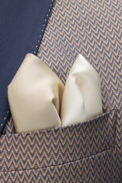 Doppio fazzoletto pochette abito da sposo fashion ocra e blu made in Italy 100% by Cleofe Finati