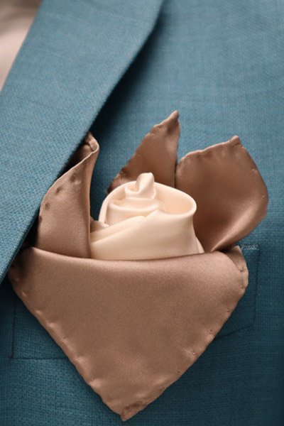 Doppio fazzoletto pochette abito da sposo classico azzurro verde made in Italy 100% by Cleofe Finati