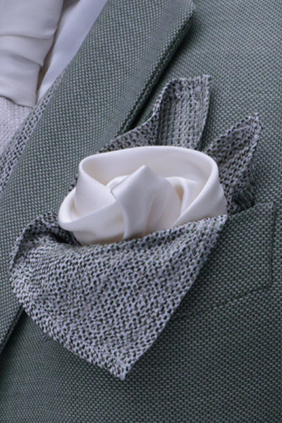 Doppio fazzoletto pochette bianco verde abito da sposo verde limone made in Italy 100% by Cleofe Finati