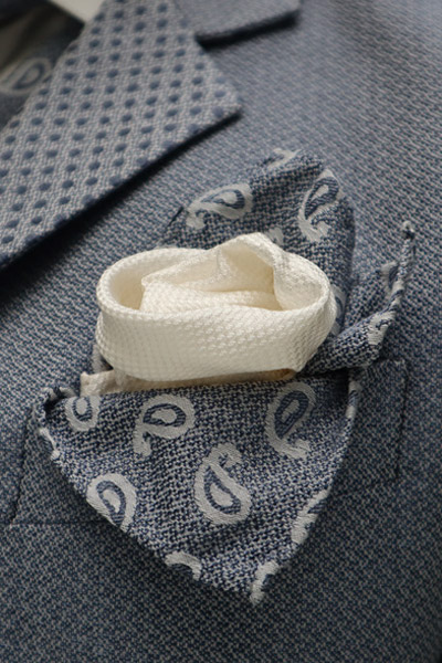 Doppio fazzoletto pochette ottico abito da uomo glamour azzurro made in Italy 100% by Cleofe Finati