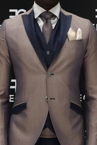 Ocher and blue barbed wire fashion wedding suit 100% made in Italy by Cleofe Finati