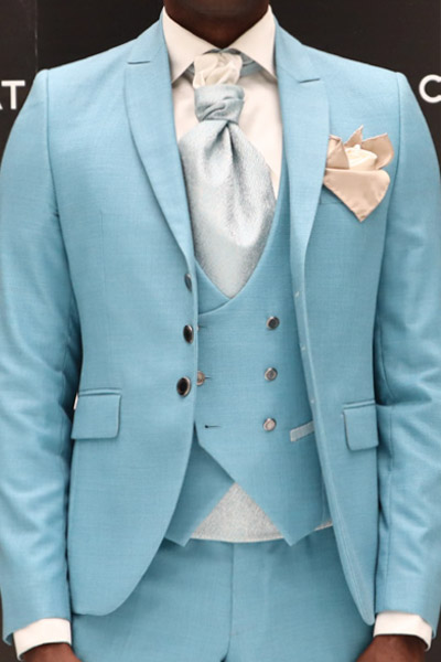 Blue green single-breasted wedding suit jacket 100% made in Italy by Cleofe Finati