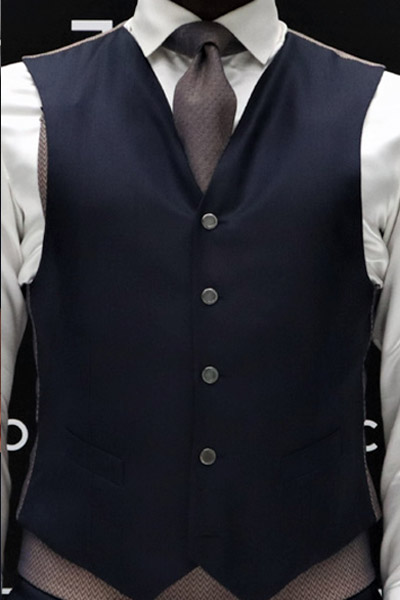 Waistcoat fashion wedding suit ocher and blue barbed wire 100% made in Italy by Cleofe Finati