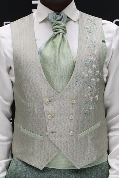 Panciotto gilet gilè abito da sposo fashion verde tramatura in evidenza made in Italy 100% by Cleofe Finati