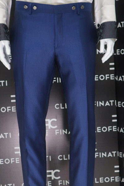 Blue fashion wedding suit trousers 100% made in Italy by Cleofe Finati