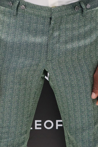Pantalone abito da sposo fashion verde tramatura in evidenza made in Italy 100% by Cleofe Finati
