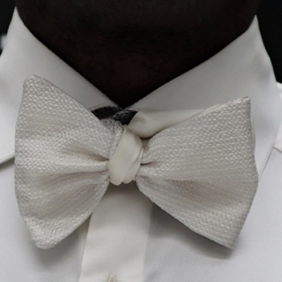 White dandy papillon bow tie grey glamour made in Italy men's suit 100% by Cleofe Finati