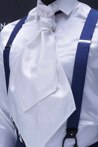 Plastron blu bianco abito da sposo classico blu intenso made in Italy 100% by Cleofe Finati