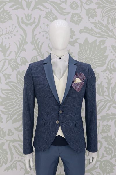 Wedding suit fashion jacket serenity blue 100% made in Italy by Cleofe Finati