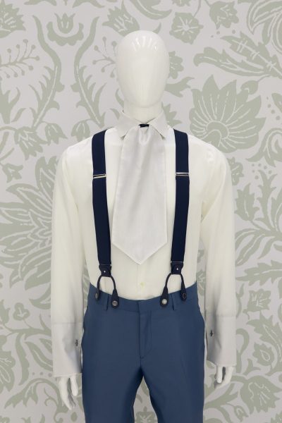 Blue suspenders fashion wedding suit serenity blue 100% made in Italy by Cleofe Finati