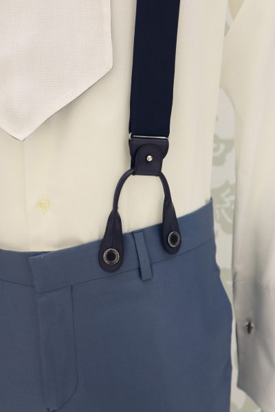 Blue suspenders fashion wedding suit serenity blue 100% made in Italy by Cleofe Finati