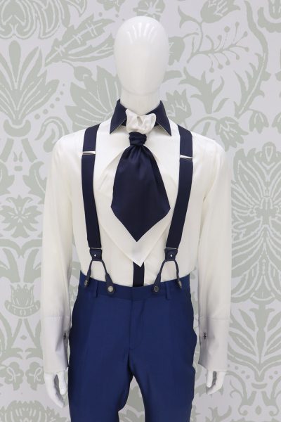 Cerulean blue suspenders classic wedding suit dusty serenity blue 100% made in Italy by Cleofe Finati