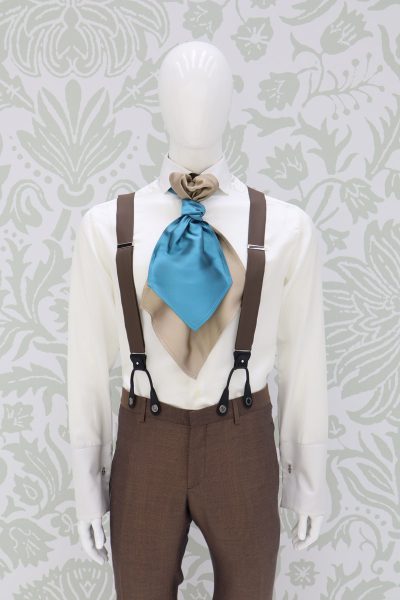 Sand blue suspenders fashion wedding suit havana 100% made in Italy by Cleofe Finati