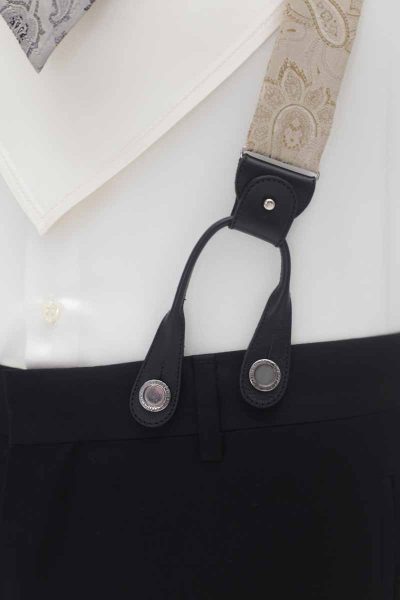 Smoke grey suspenders black tail coat wedding suit 100% made in Italy by Cleofe Finati