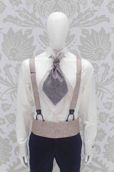Sandy beige suspenders fashion wedding suit navy blue 100% made in Italy by Cleofe Finati