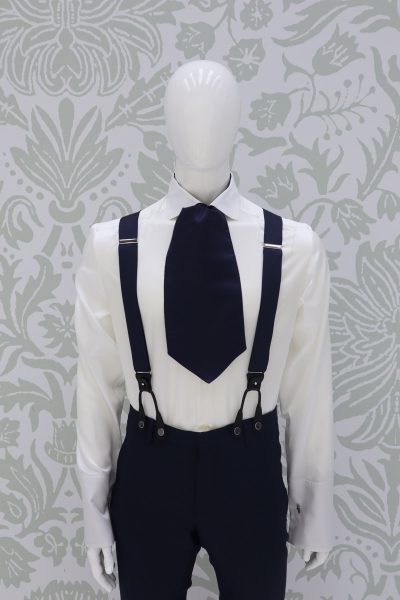 Suspenders blue white fashion wedding suit lightning blue 100% made in Italy by Cleofe Finati