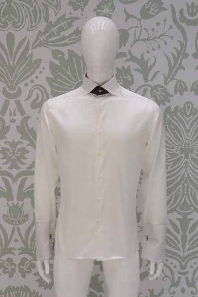 Camicia panna abito da sposo fashion marrone made in Italy 100% by Cleofe Finati