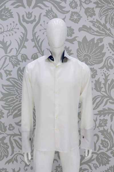 Cream shirt wedding suit fashion serenity blue 100% made in Italy by Cleofe Finati