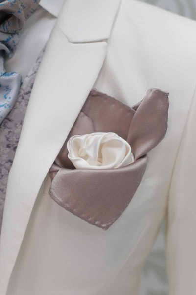 Beige golden and white double pocketchief fashion cream wedding suit 100% made in Italy by Cleofe Finati