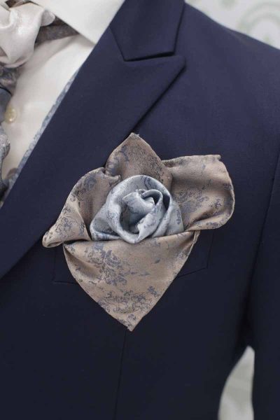 Double pocketchief grey dusty blue sand fashion wedding suit navy blue 100% made in Italy by Cleofe Finati