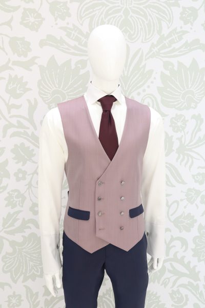 Panciotto gilet gilè rosato antico e blu abito da sposo fashion blu bordeaux made in Italy 100% by Cleofe Finati