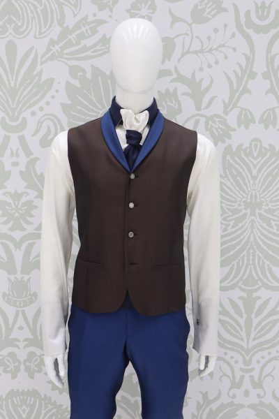 Waistcoat vest light blue ochre classic wedding suit dusty serenity blue 100% made in Italy by Cleofe Finati