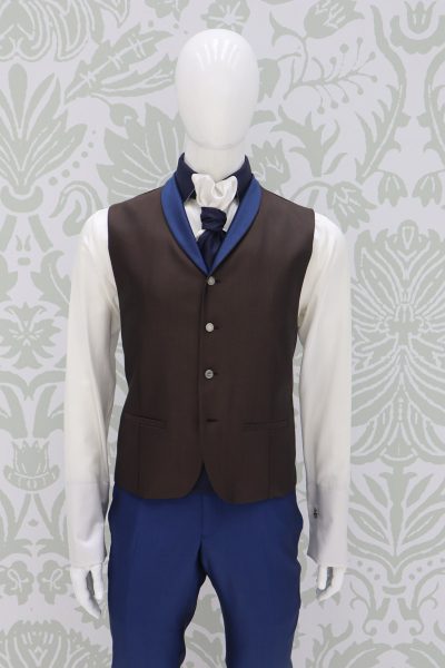 Panciotto gilet gilè marrone blu abito da sposo classico blu intenso made in Italy 100% by Cleofe Finati