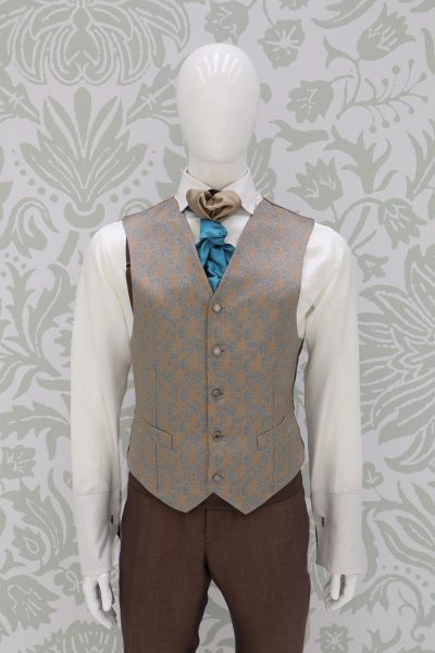 Waistcoat vest sand light blue fashion havana wedding suit 100% made in Italy by Cleofe Finati