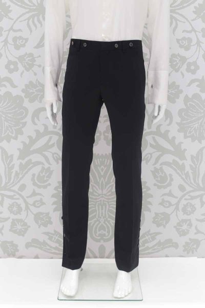 Classic wedding suit trousers tail coat line in black brocade 100% made in Italy by Cleofe Finati