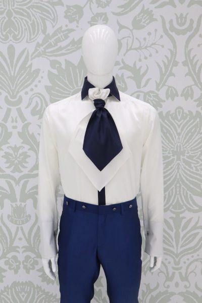 Plastron blu bianco abito da sposo classico blu intenso made in Italy 100% by Cleofe Finati