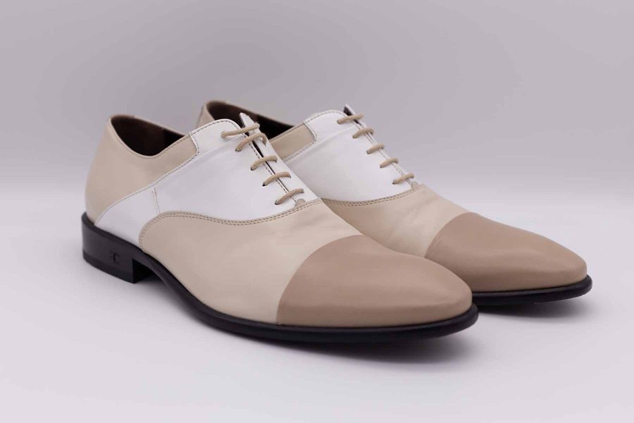 White beige lace-up shoes for men fashion wedding suit havana 100% made in Italy by Cleofe Finati