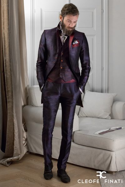 Luxury glamour men’s suit cred wine 100% made in Italy by Cleofe Finati