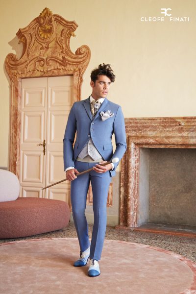 Blue serenity wedding suit 100% made in Italy by Cleofe Finati